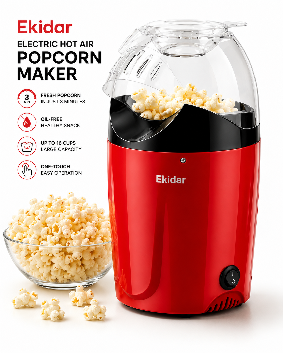 Electric Hot Air Popcorn Maker – 1200W Oil-Free Popcorn Machine