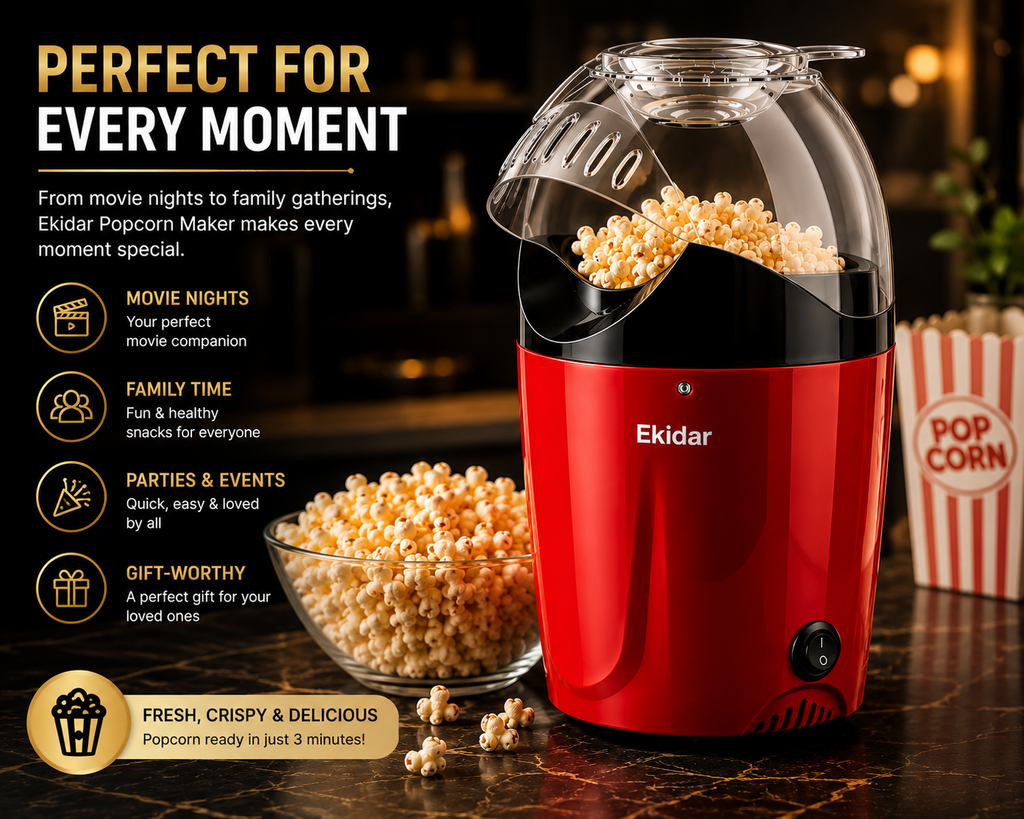 Electric Hot Air Popcorn Maker – 1200W Oil-Free Popcorn Machine