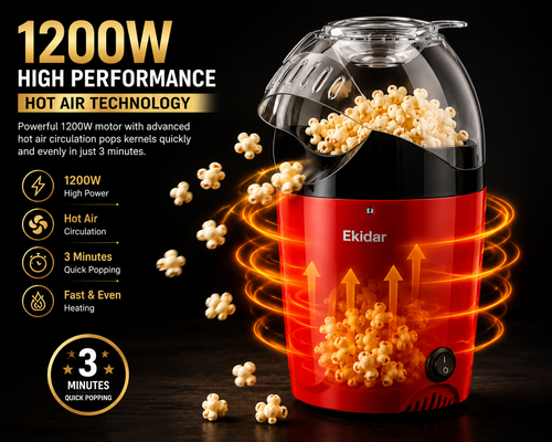 Electric Hot Air Popcorn Maker – 1200W Oil-Free Popcorn Machine