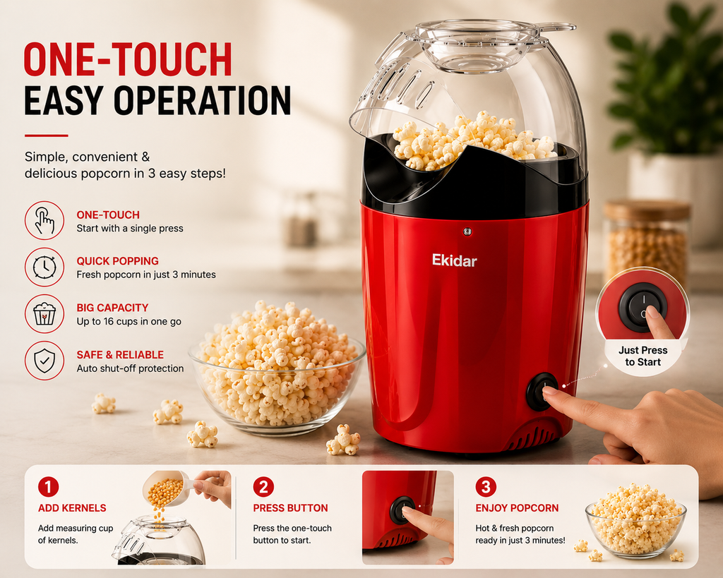 Electric Hot Air Popcorn Maker – 1200W Oil-Free Popcorn Machine