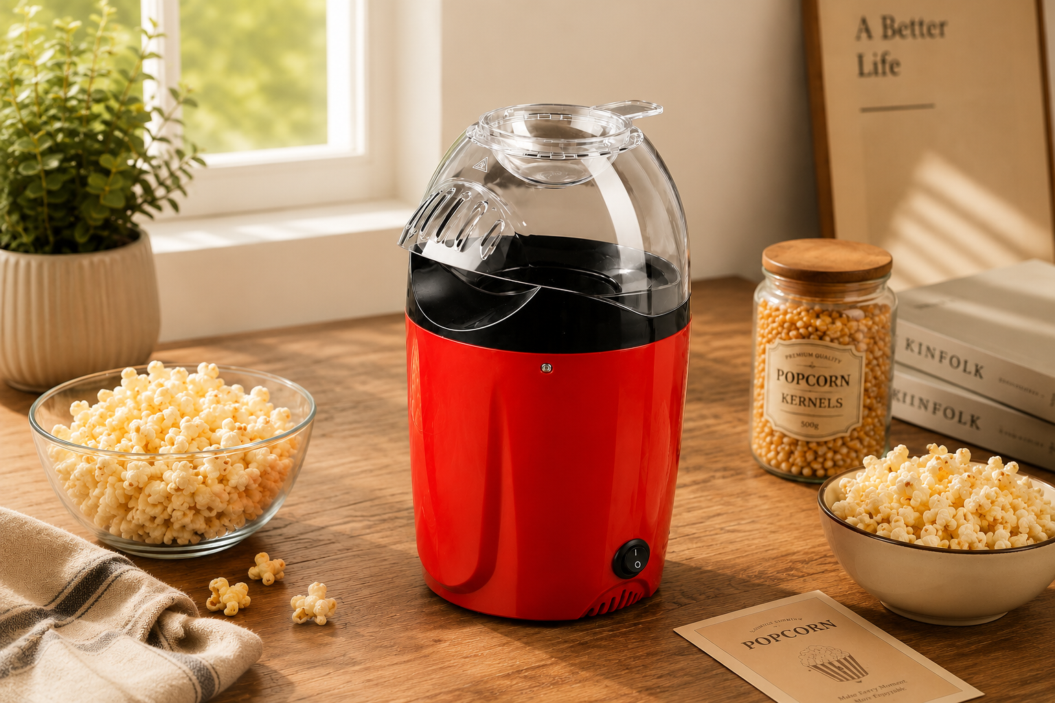 Electric Hot Air Popcorn Maker – 1200W Oil-Free Popcorn Machine