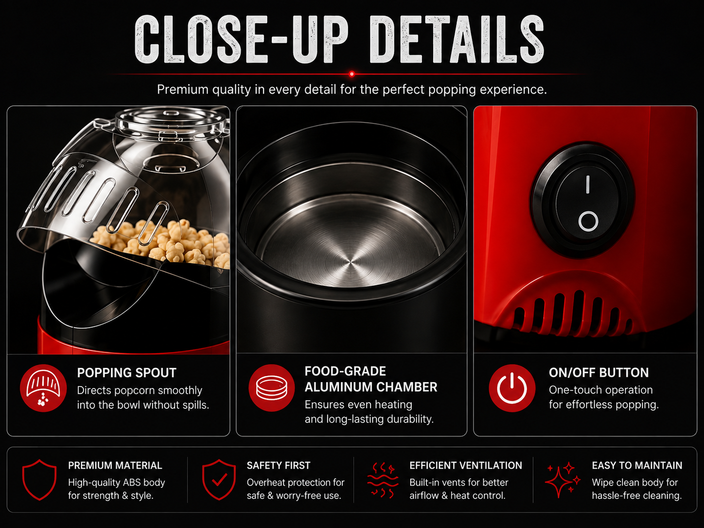 Electric Hot Air Popcorn Maker – 1200W Oil-Free Popcorn Machine